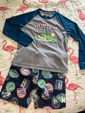 Hurley Navy & Teal UPF 50+ Swim Rash Sleeve Detail
